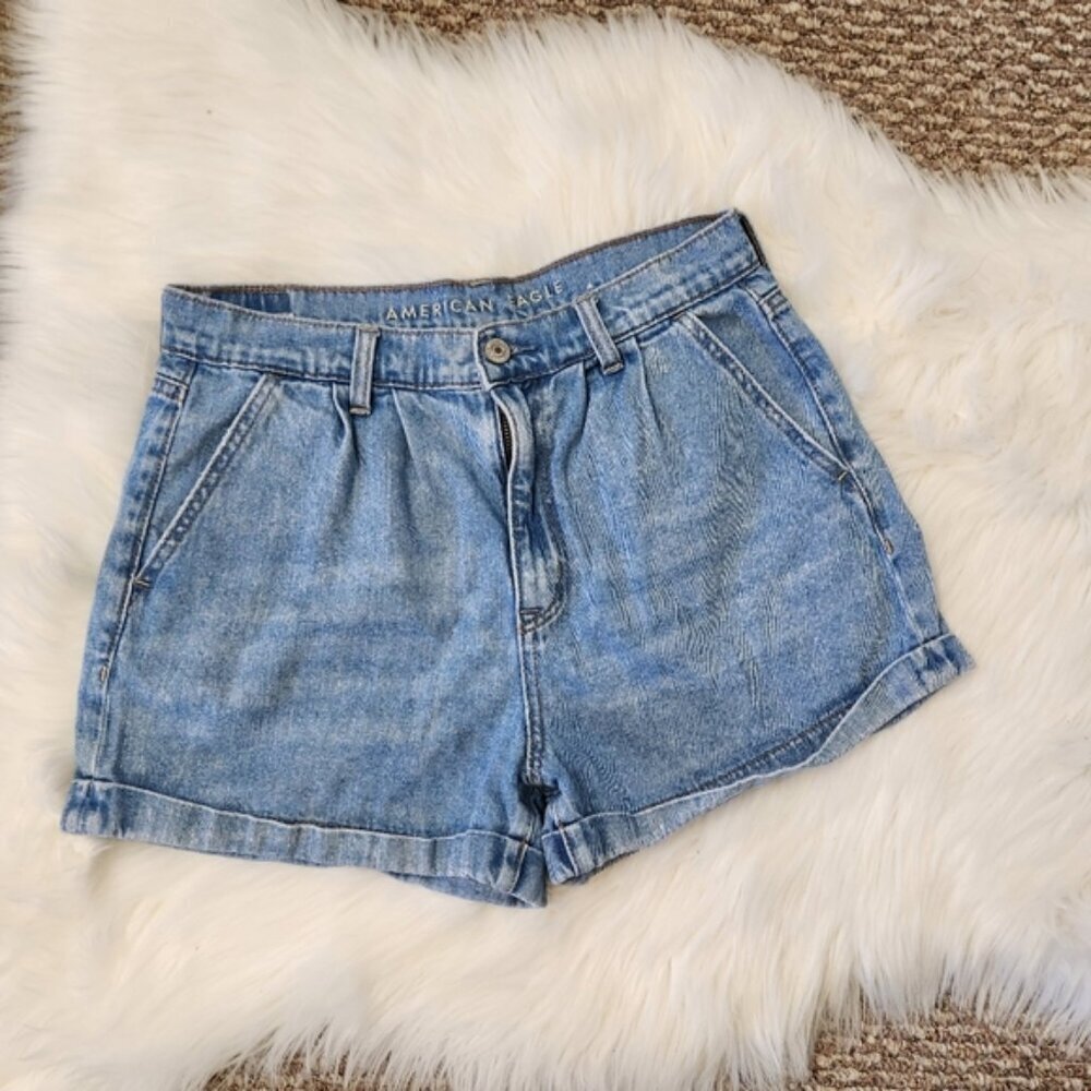 American Eagle Mom Short Pleated Hi Rise Jean Shorts Cuffed 90s Y2K Summer 6